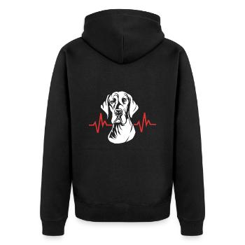 Deutsche Dogge Herzschlag - Unisex Premium Bio Zip Hoodie - Schwarz - Hinten - Nico (187cm)