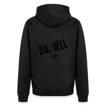Du, gell! | Redewendung - Unisex Premium Bio Zip Hoodie - Schwarz - Hinten - Nico (187cm)