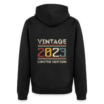 Jahrgang 2023 Vintage Retro Geburtstag Geschenk - Unisex Premium Bio Zip Hoodie - Schwarz - Hinten - Nico (187cm)