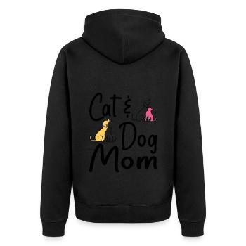 Pet Cat And Dog Mom Tees For Women, Cat Dog Mom - Unisex Premium Organic Zip Hoodie - black - Back - Nico (187cm)