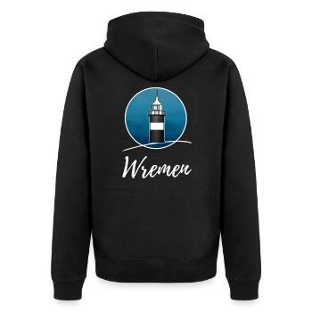Leuchtturm Wremen Wurster Nordseeküste - Unisex Premium Bio Zip Hoodie - Schwarz - Hinten - Nico (187cm)