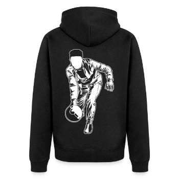 Bowling Zeichnung - Unisex Premium Bio Zip Hoodie - Schwarz - Hinten - Nico (187cm)