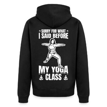 Désolé ce que j’ai dit avant le yoga - Veste à capuche bio Premium Unisexe - noir - Dos - Nico (187cm)