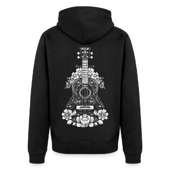 Ukulele Comic-Stil - Unisex Premium Bio Zip Hoodie - Schwarz - Hinten - Nico (187cm)