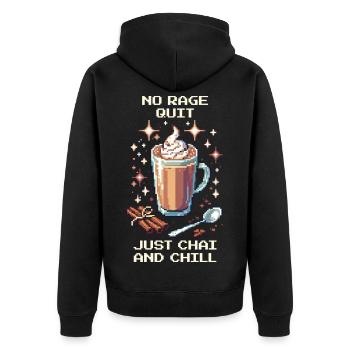 No ragequit – just chai &amp; chill | Chai Latte - Unisex Premium Organic Zip Hoodie - black - Back - Nico (187cm)