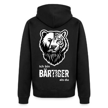 BEARDED Bear & Tiger Beard Pun - Unisex Premium Organic Zip Hoodie - black - Back - Nico (187cm)