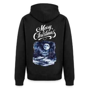 Frohe Weihnachten Waldlandschaft Mond Tannen - Unisex Premium Bio Zip Hoodie - Schwarz - Hinten - Nico (187cm)