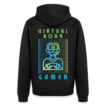 Virtuell geborener Gamer - Unisex Premium Bio Zip Hoodie - Schwarz - Hinten - Nico (187cm)