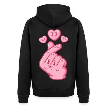 Kpop Koreanische Musik Niedliche Finger Herz Liebe Anime - Unisex Premium Bio Zip Hoodie - Schwarz - Hinten - Nico (187cm)