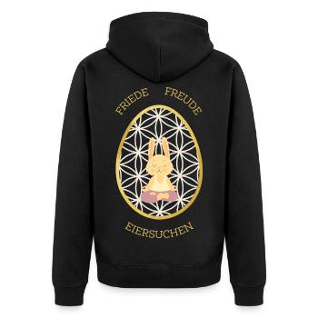 Friede Freude Eiersuchen - Yoga Osterhase - Unisex Premium Bio Zip Hoodie - Schwarz - Hinten - Nico (187cm)