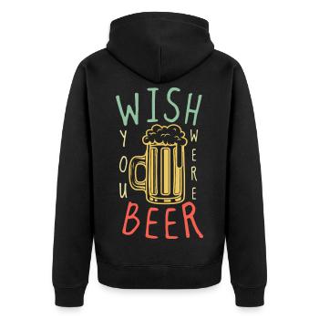Bier wünschte, du wärst es – lustiges Bierwortspiel - Unisex Premium Bio Zip Hoodie - Schwarz - Hinten - Nico (187cm)