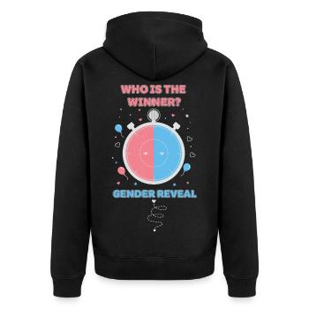 Geschlechterenthüllung: Wer ist der Gewinner der Babyparty - Unisex Premium Bio Zip Hoodie - Schwarz - Hinten - Nico (187cm)