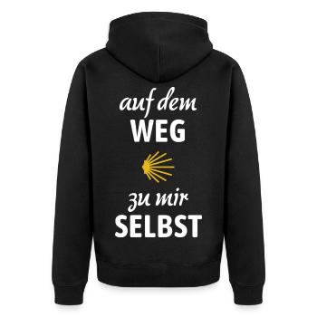 Auf dem Weg zu mir selbst | Jakobsweg, Pilger - Unisex Premium Bio Zip Hoodie - Schwarz - Hinten - Nico (187cm)