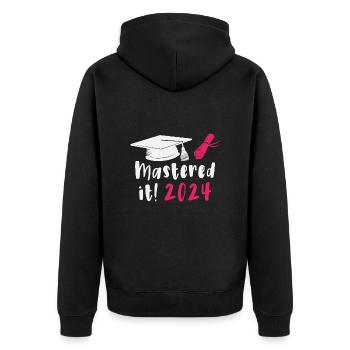 Gemeistert 2024 Master Abschluss Graduiert 2024 - Unisex Premium Bio Zip Hoodie - Schwarz - Hinten - Nico (187cm)