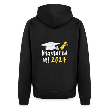 Gemeistert 2024 Master Abschluss Graduiert 2024 - Unisex Premium Bio Zip Hoodie - Schwarz - Hinten - Nico (187cm)