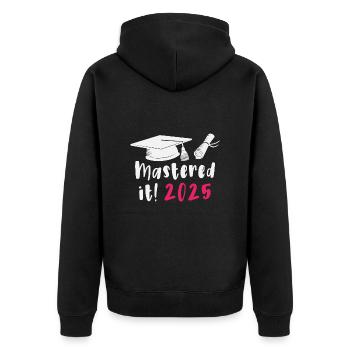 Gemeistert 2025 Master Abschluss Graduiert 2025 - Unisex Premium Bio Zip Hoodie - Schwarz - Hinten - Nico (187cm)