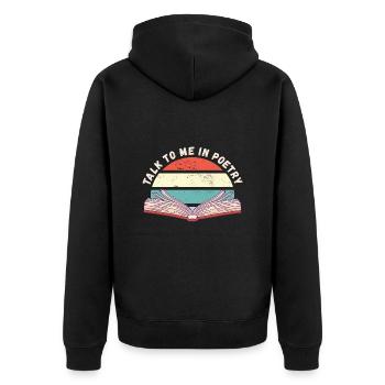 Sprich mit mir in Poesie - Unisex Premium Bio Zip Hoodie - Schwarz - Hinten - Nico (187cm)