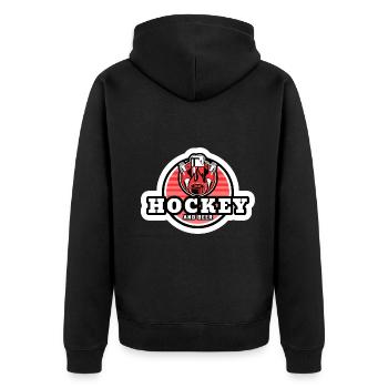 T-Shirt mit Hockey und Bier Dum Ich Here Eishockey - Unisex Premium Bio Zip Hoodie - Schwarz - Hinten - Nico (187cm)