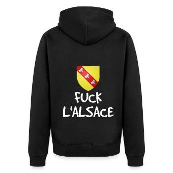 Fuck L'Alsace - Humour Lorrain - Unisex Premium Organic Zip Hoodie - black - Back - Nico (187cm)