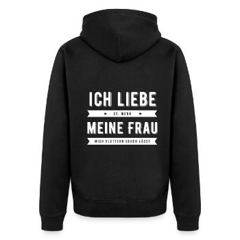 Ich liebe es, wenn meine Frau mich Klimtern gehen - Unisex Premium Bio Zip Hoodie - Schwarz - Hinten - Nico (187cm)