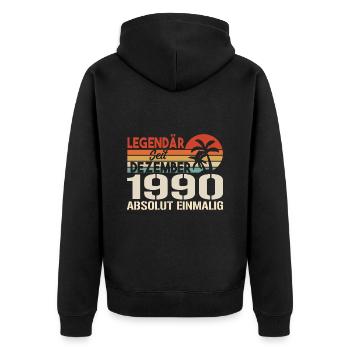 Legendär Seit Dezember 1990 Absolut Einmalig 1990 - Unisex Premium Bio Zip Hoodie - Schwarz - Hinten - Nico (187cm)