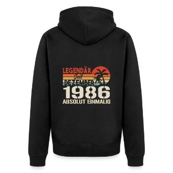 Legendär Seit Dezember 1986 Absolut Einmalig 1986 - Unisex Premium Bio Zip Hoodie - Schwarz - Hinten - Nico (187cm)