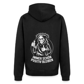 Immer schön positiv Skull Reaper Daumen hoch - Unisex Premium Bio Zip Hoodie - Schwarz - Hinten - Nico (187cm)