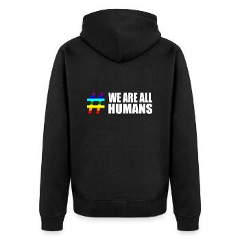 Menschenrechte Vielfalt Spruch Sprüche Regenbogen - Unisex Premium Bio Zip Hoodie - Schwarz - Hinten - Nico (187cm)