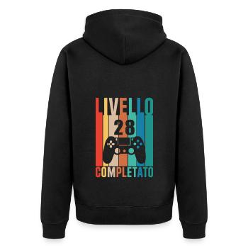 Freigeschaltet Stufe 28 - Unisex Premium Bio Zip Hoodie - Schwarz - Hinten - Nico (187cm)