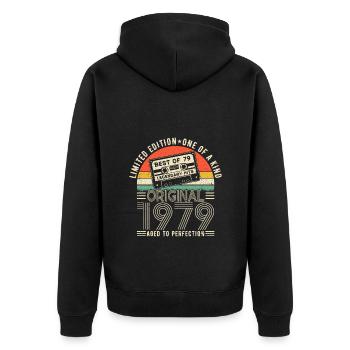 Jahrgang 1979 Geburtstag 1979 Jahrgang 1979 - Unisex Premium Bio Zip Hoodie - Schwarz - Hinten - Nico (187cm)