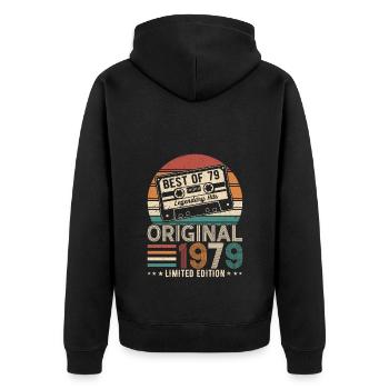 Jahrgang 1979 Geburtstag 1979 Jahrgang 1979 - Unisex Premium Bio Zip Hoodie - Schwarz - Hinten - Nico (187cm)