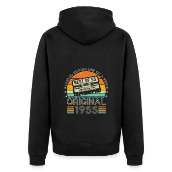 1955 Vintage Retro Jubiläumsgeschenk - Unisex Premium Bio Zip Hoodie - Schwarz - Hinten - Nico (187cm)