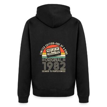 Jahrgang 1982 Geburtstag 1982 Jahrgang 1982 - Unisex Premium Bio Zip Hoodie - Schwarz - Hinten - Nico (187cm)