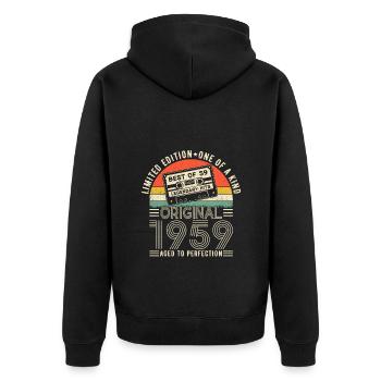 Die Legenden wurden in den Jahren 1959 - 1959 geboren - Unisex Premium Bio Zip Hoodie - Schwarz - Hinten - Nico (187cm)