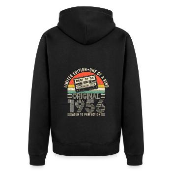 Jahrgang 1956 Limitierte Auflage - Unisex Premium Bio Zip Hoodie - Schwarz - Hinten - Nico (187cm)