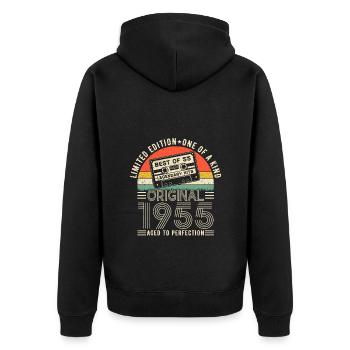 1955 Vintage Retro Jubiläumsgeschenk - Unisex Premium Bio Zip Hoodie - Schwarz - Hinten - Nico (187cm)
