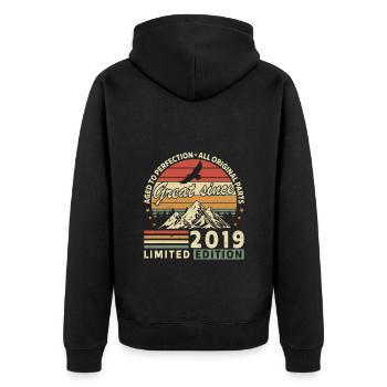 Original 2019 Vintage Vintage Retro Birthday - Veste à capuche bio Premium Unisexe - noir - Dos - Nico (187cm)