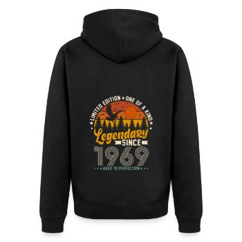 Original 1969 Vintage Vintage Retro Geburtstag - Unisex Premium Bio Zip Hoodie - Schwarz - Hinten - Nico (187cm)