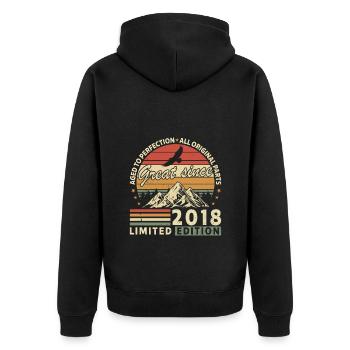 Original 2018 Vintage - Cadeau D’anniversaire 2018 - Veste à capuche bio Premium Unisexe - noir - Dos - Nico (187cm)