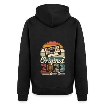 Elegant Vintage: 2023 Retro Gift 2023 - Unisex Premium Organic Zip Hoodie - black - Back - Nico (187cm)