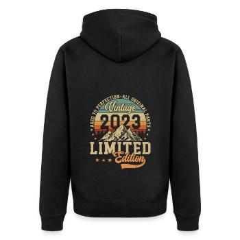 Eleganter Vintage: 2023 Retro Geschenk 2023 2025 - Unisex Premium Bio Zip Hoodie - Schwarz - Hinten - Nico (187cm)