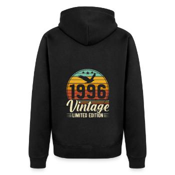 1996 Geburtstagsgeschenk 1996 Jahrgang 1996 Geschenk - Unisex Premium Bio Zip Hoodie - Schwarz - Hinten - Nico (187cm)