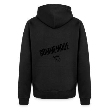 Göttliche Präsenz | Jugendwort - Unisex Premium Bio Zip Hoodie - Schwarz - Hinten - Nico (187cm)