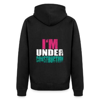 I'm Under Construction Fitness Gym Bodybuilding - Unisex Premium Bio Zip Hoodie - Schwarz - Hinten - Nico (187cm)