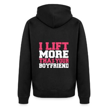 I lift More than your boyfriend Fitness Gym - Unisex Premium Organic Zip Hoodie - black - Back - Nico (187cm)