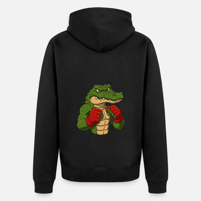 Crocodile Boxe Dessin animé - Veste à capuche bio Premium Unisexe - noir