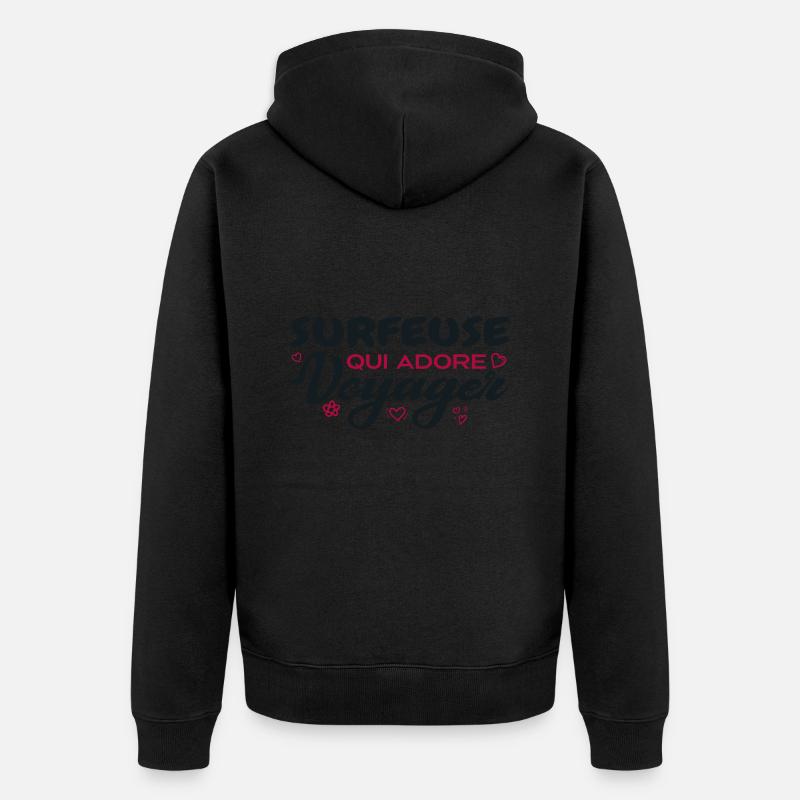 Surfeuse globe-trotteuse passionnée de voyages - Veste à capuche bio Premium Unisexe - noir