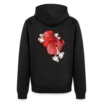 Kampffisch Mit Blumen - Unisex Premium Bio Zip Hoodie - Schwarz - Hinten - Nico (187cm)