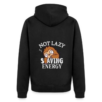 Not lazy, Saving Energy Sloth - Unisex Premium Organic Zip Hoodie - black - Back - Nico (187cm)