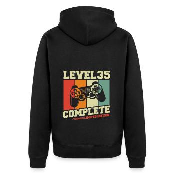 35 Geburtstag Geschenk - Level 35 Complete - Unisex Premium Bio Zip Hoodie - Schwarz - Hinten - Nico (187cm)